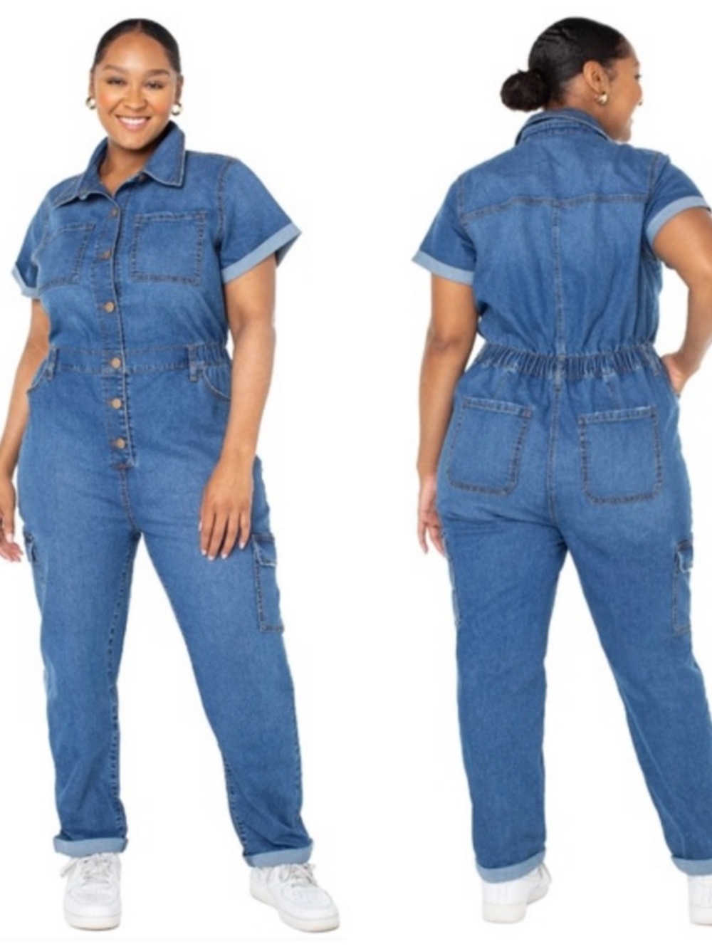Celebrity Pink Denim Jumpsuit Cargo Boiler Suit XXL Plus Size Blue Utility
